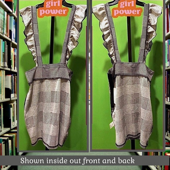 NWT JRS XL PREPPY DARK ACADEMIA PLAID MINI SKIRT W RUFFLE DETAIL STRAPS STRETCHY - Picture 9 of 14